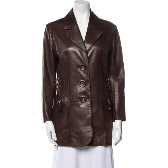 Christian Dior Vintage 1990s Leather Trench Coat Jacket - S Brown